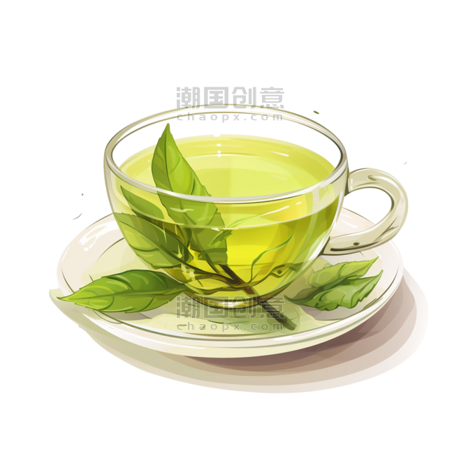 潮国创意ai绘画茶叶喝茶元素立体免扣图案