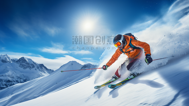 潮国创意冬季滑雪运动人像摄影冬天