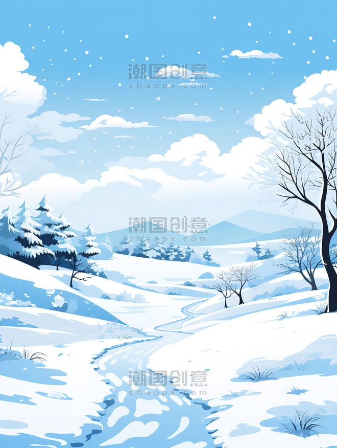 潮国创意冬日雪景森林白雪2