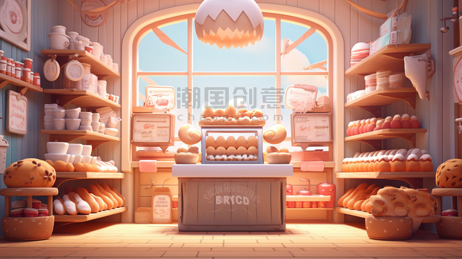 潮国创意面包店早餐店美味面包1烘焙房