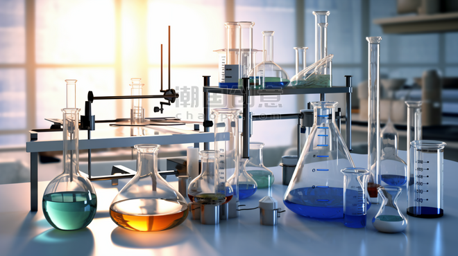 潮国创意实验室的化学仪器器皿3D渲染医疗医院研究
