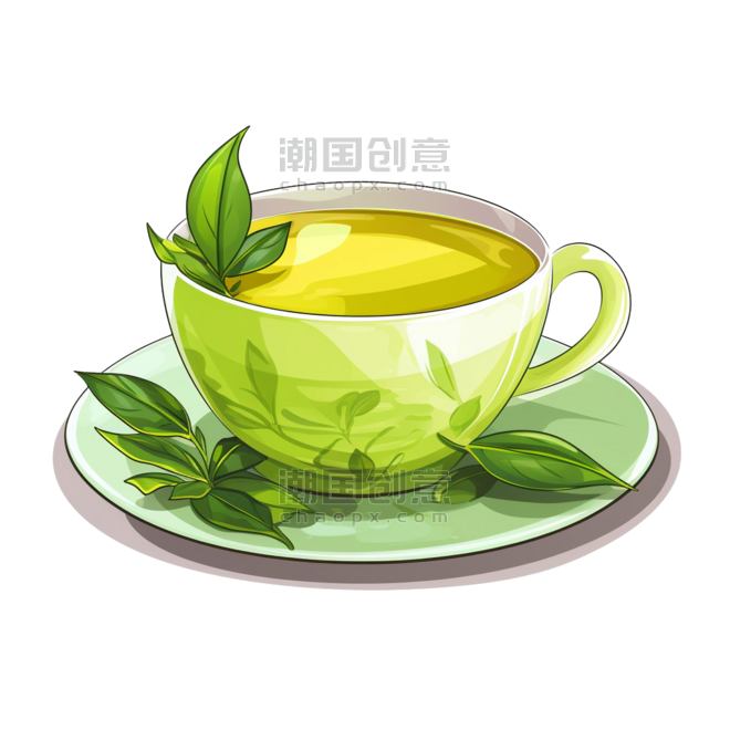 潮国创意AICG茶叶喝茶元素立体免扣图案