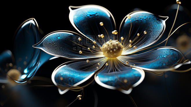 潮国创意深色梦幻盛开的花朵插画6发光花朵