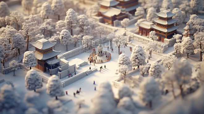 潮国创意等距视图北京城市的冬天13冬天雪景大雪