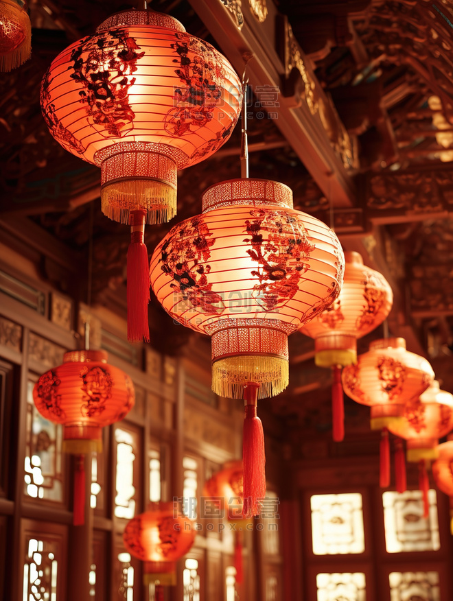 潮国创意传统的纸灯笼古建筑屋檐7春节元宵节