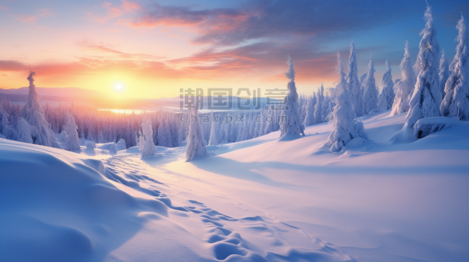 潮国创意冬日唯美雪景摄影冬天冬季大雪