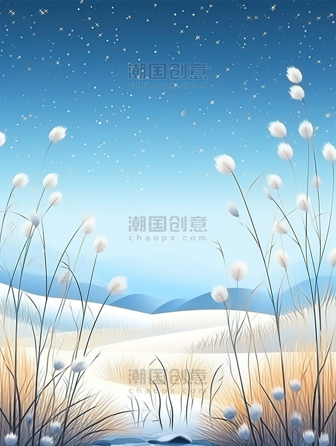 潮国创意冬季花草童书插图10冬天雪地大雪扁平插画