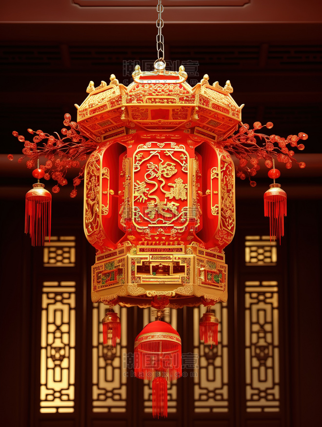 潮国创意传统的纸灯笼古建筑屋檐12春节元宵节