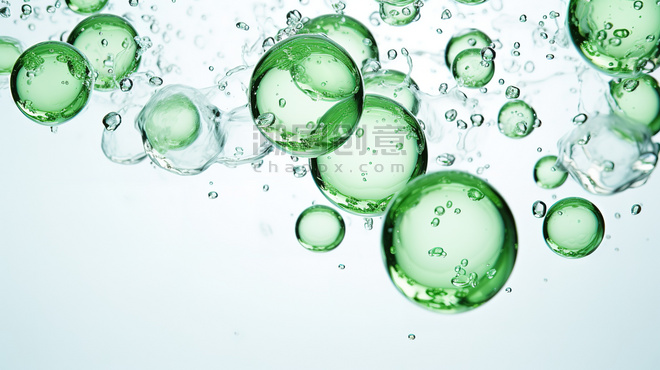 创意白色背景下透明的绿色气泡14