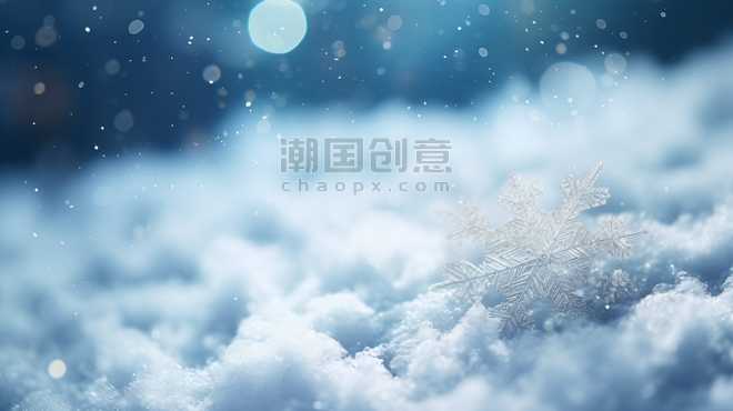 潮国创意冬季雪地中的雪花冬天冬季大雪雪景
