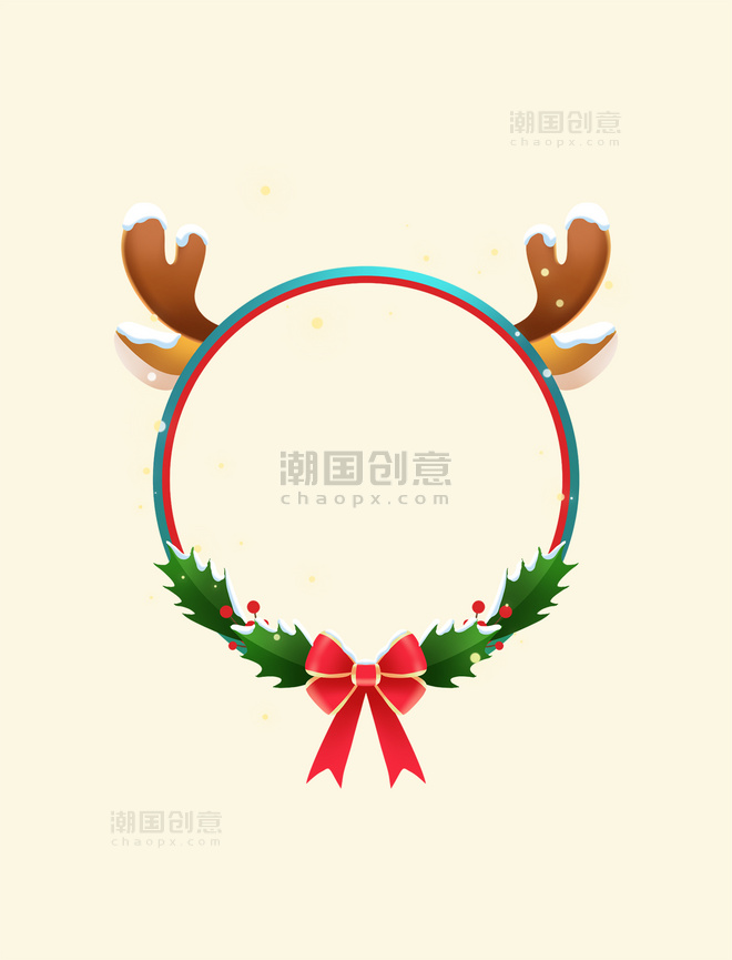 梦幻麋鹿鹿角植物边框圣诞节圣诞头像框