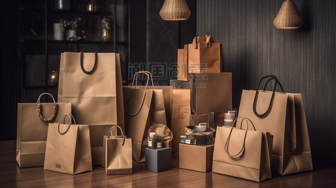 潮国创意实体店消费购物狂欢1购物袋咖啡色