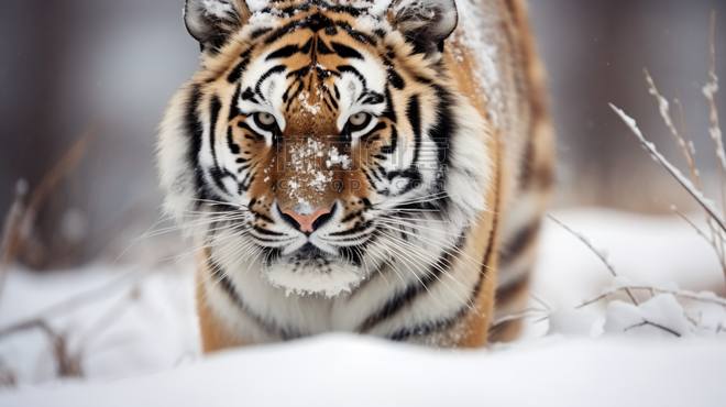 潮国创意冬日雪地里的老虎冬天动物