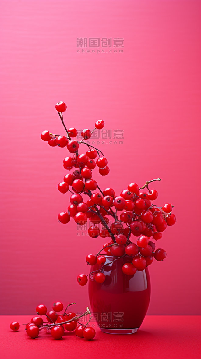 潮国创意圣诞节装饰红色浆果春节花卉