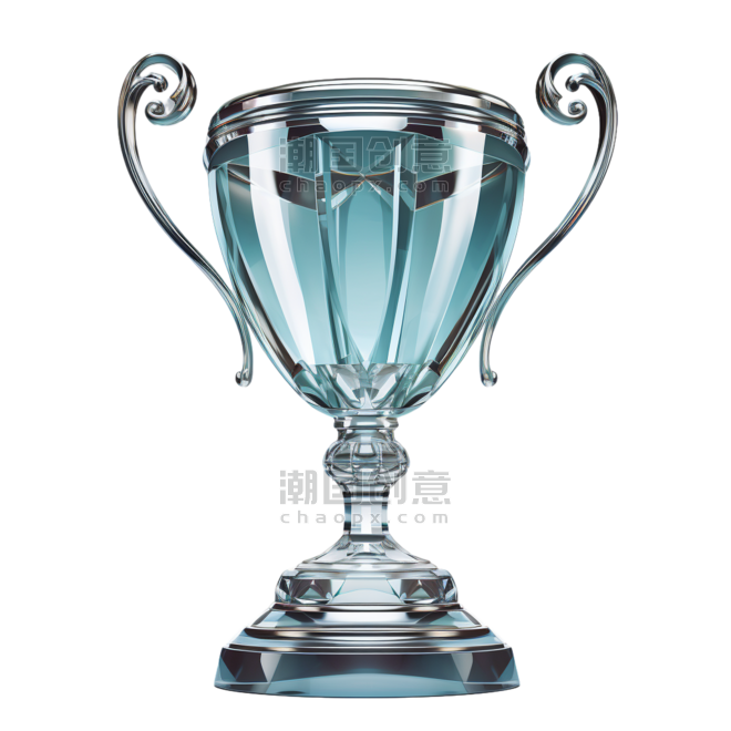 潮国创意玻璃蓝色透明奖杯比赛AI元素立体免扣图案