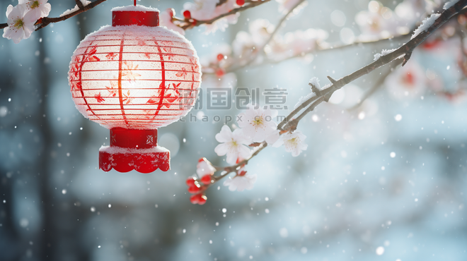 潮国创意春节梅花树上的红灯笼元宵节春节