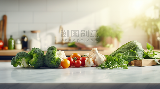 潮国创意厨房桌面上有一堆新鲜蔬菜9