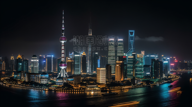 潮国创意上海浦江全景城市航拍俯拍建筑