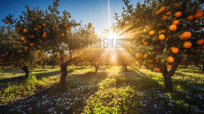 潮国创意橘子在果园的树上橙子橘子水果