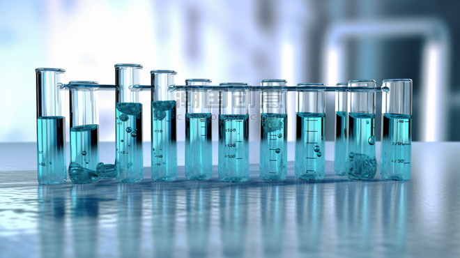潮国创意试管的蓝色液体医疗实验室玻璃器皿化学研究所
