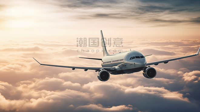 潮国创意乘客乘坐飞机在云层上飞行
