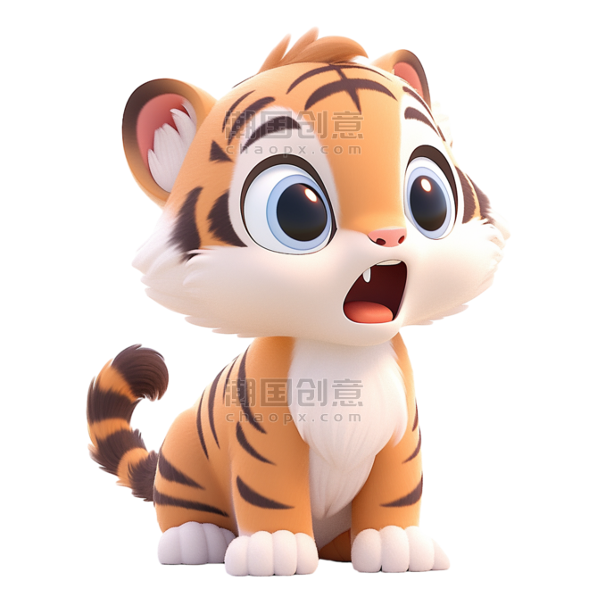 潮国创意3DC4D立体动物卡通可爱惊讶小老虎