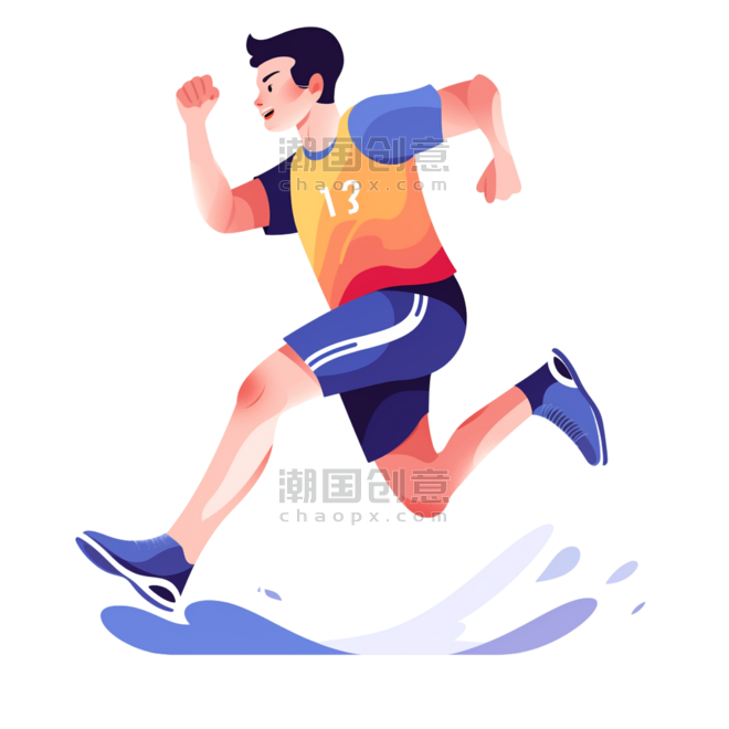 潮国创意扁平卡通亚运会运动人物男生短跑