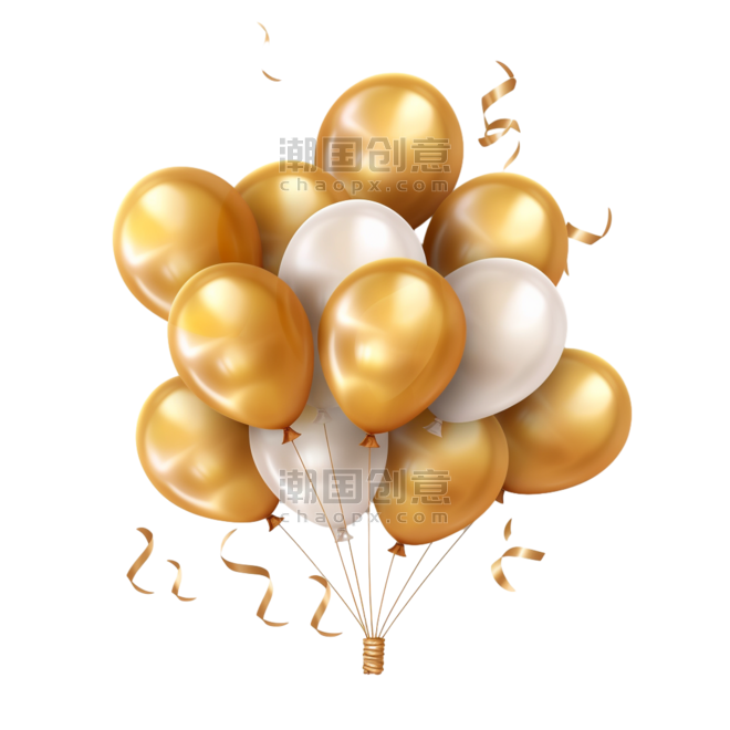 潮国创意生日快乐背景设计，逼真的金色气球