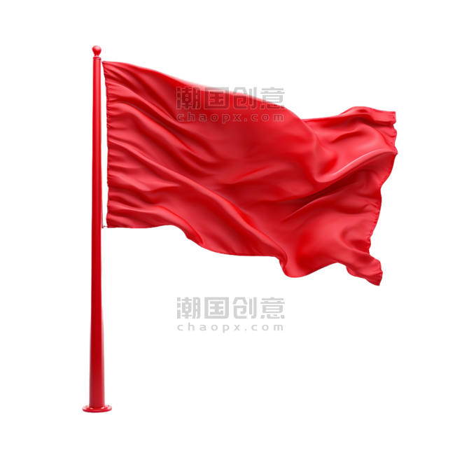 潮国创意红色褶皱旗帜免扣元素红旗
