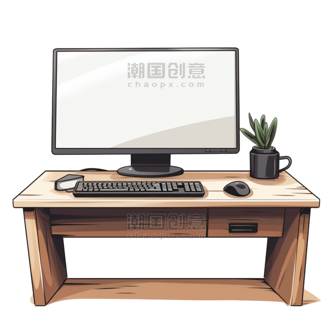 潮国创意配有键盘、鼠标和显示器的电脑桌