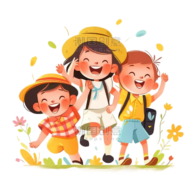 潮国创意儿童暑假旅游旅行扁平插画