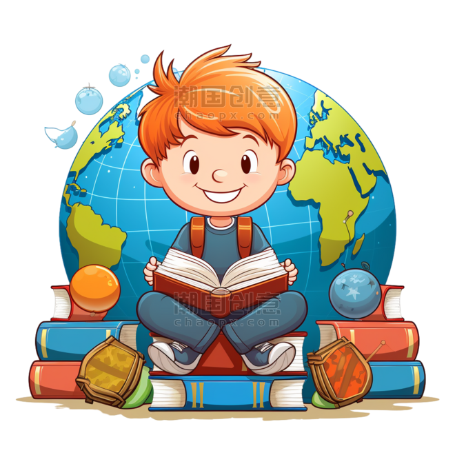 潮国创意快乐的孩子在世界各地看书教育阅读
