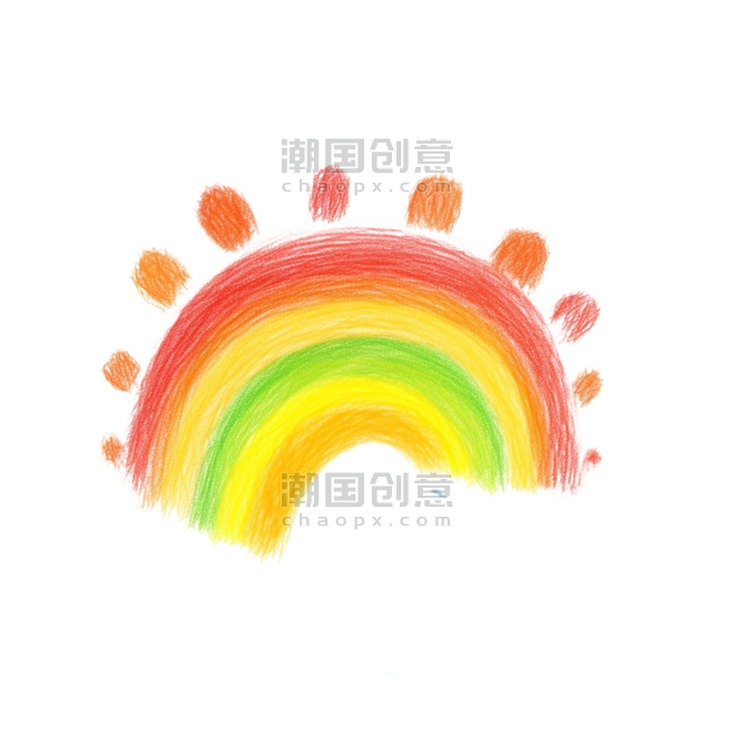 潮国创意手绘蜡笔彩虹太阳卡通免抠元素