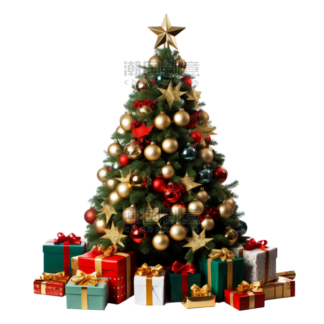 潮国创意圣诞树礼物礼盒圣诞节3d免抠元素