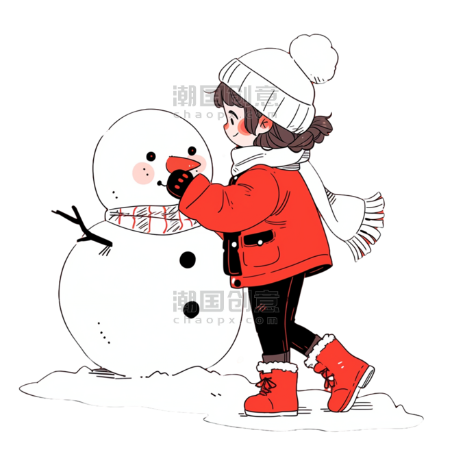 潮国创意可爱孩子堆雪人卡通手绘冬天元素
