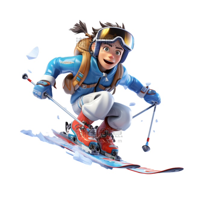 潮国创意3D亚运会滑雪装备运动员锻炼比赛