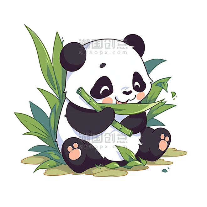 潮国创意小熊猫开心吃竹子卡通元素动物