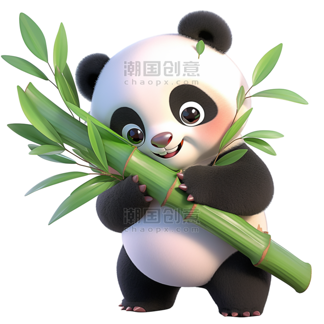 潮国创意熊猫抱着竹子卡通3d元素