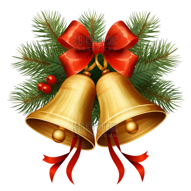 潮国创意圣诞节铃铛蝴蝶结节日免抠装饰元素