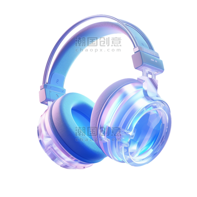 潮国创意3D立体透明玻璃质感蓝色半透明电脑耳机