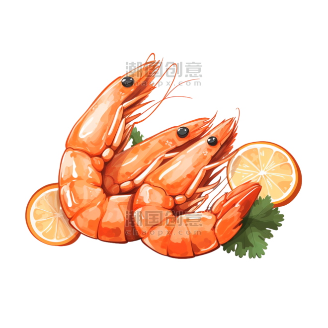 潮国创意虾美食食物食材卡通手绘