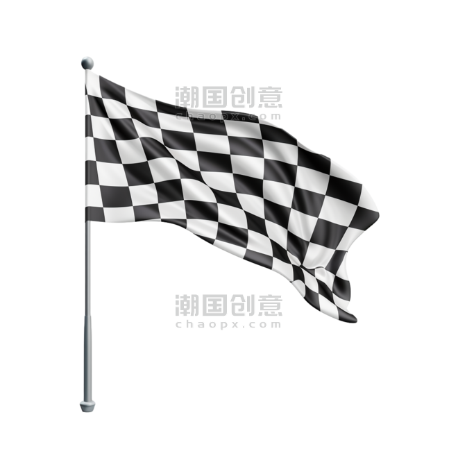 潮国创意白色背景的3D黑白旗帜赛车旗子