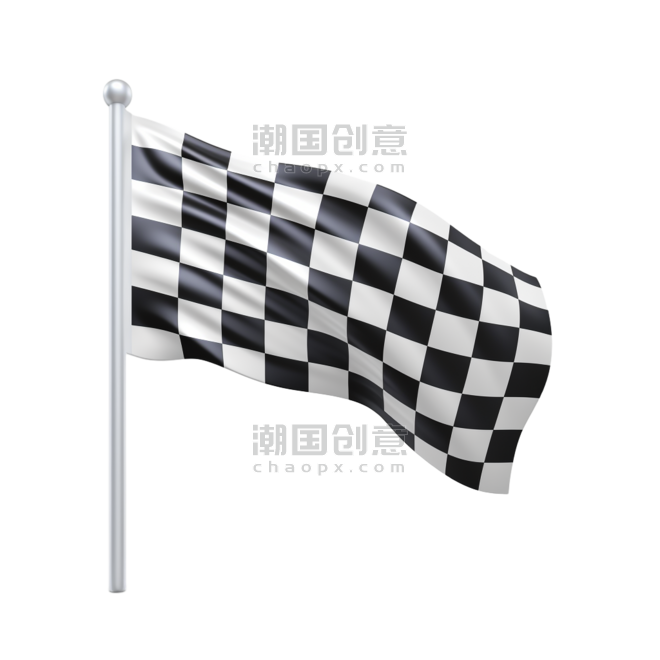 潮国创意白色背景的3D赛车旗帜赛车旗子