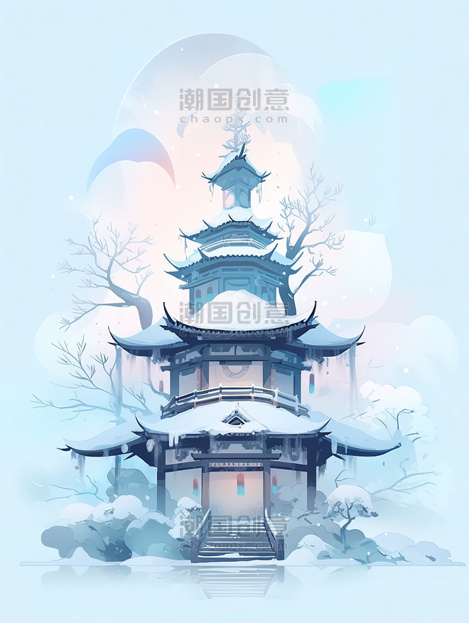 潮国创意中国风古建筑古塔节气小雪大雪冬至冬季16