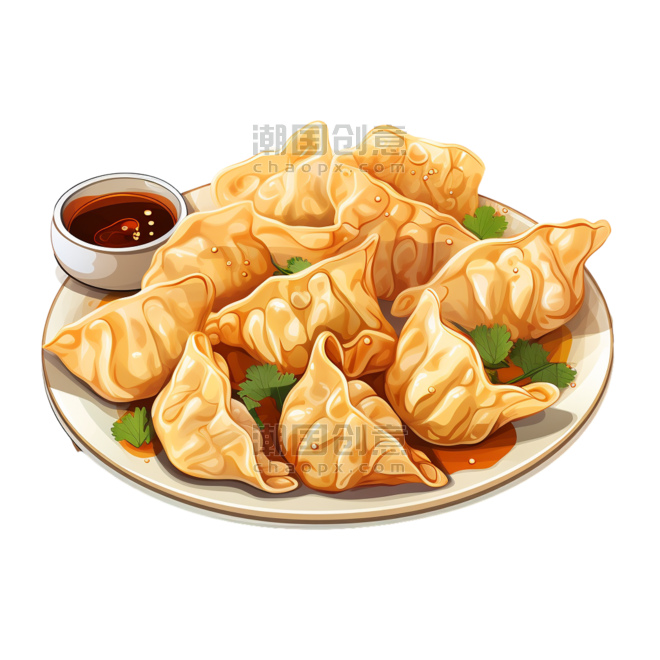 潮国创意饺子充饥卡通扁平风格美食美味诱人