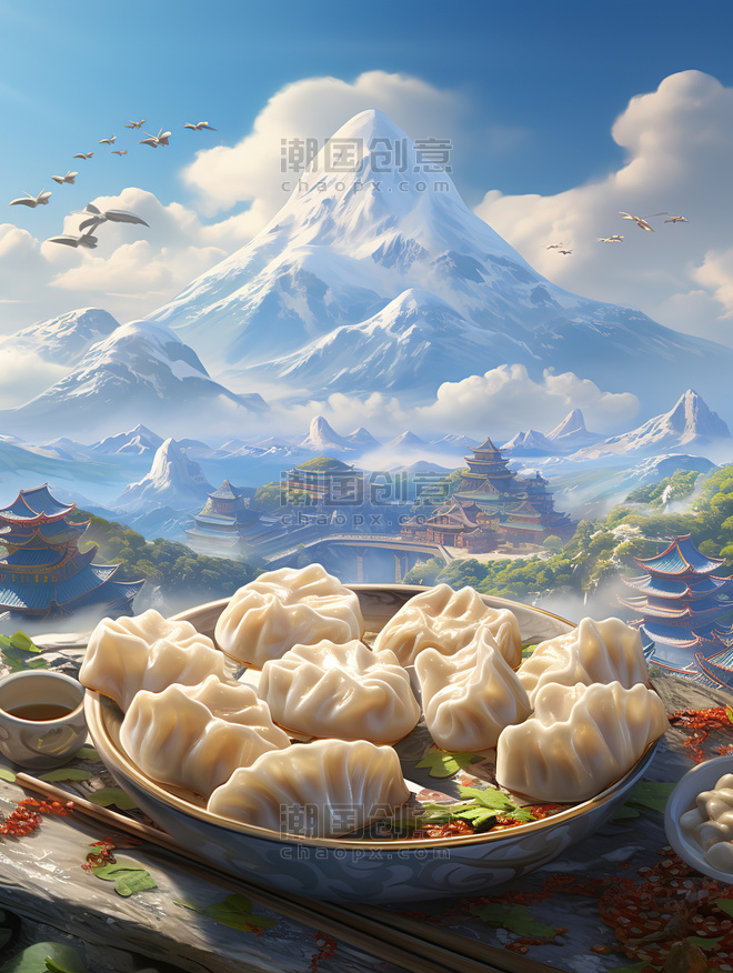 潮国创意饺子冬至立冬节气海报7饺子中餐