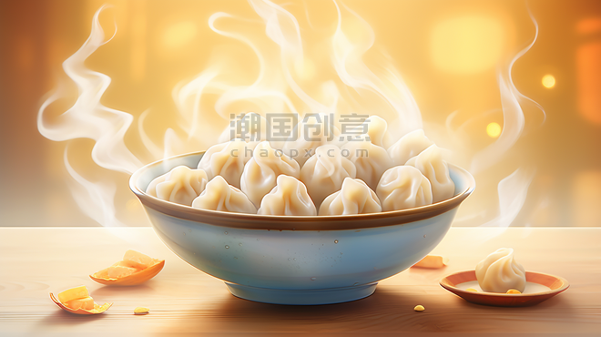 潮国创意中国传统面食美食插画8饺子