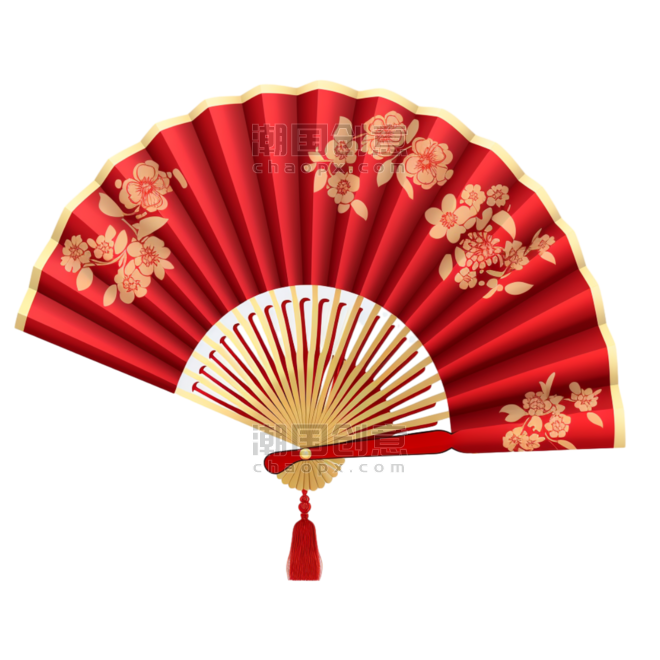 潮国创意中式红色折扇春节节日装饰免抠元素