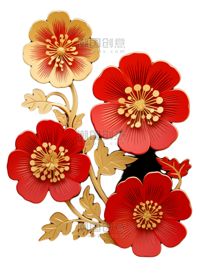 潮国创意春节新年花朵如意吉祥素材花开富贵