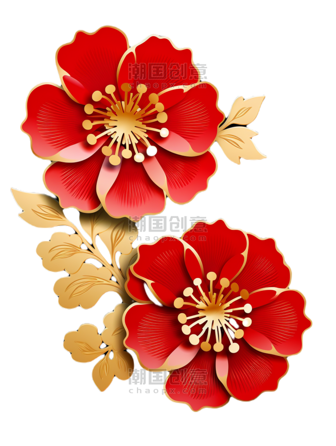 潮国创意春节新年花朵如意吉祥素材花开富贵